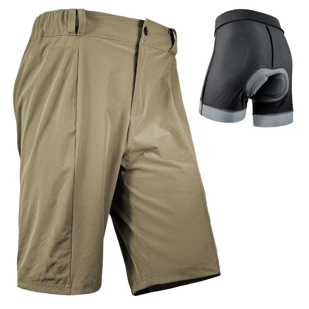 WULIBIKE 2-in-1 Trail-Ready Gear: Men's Khaki Cycling Shorts.